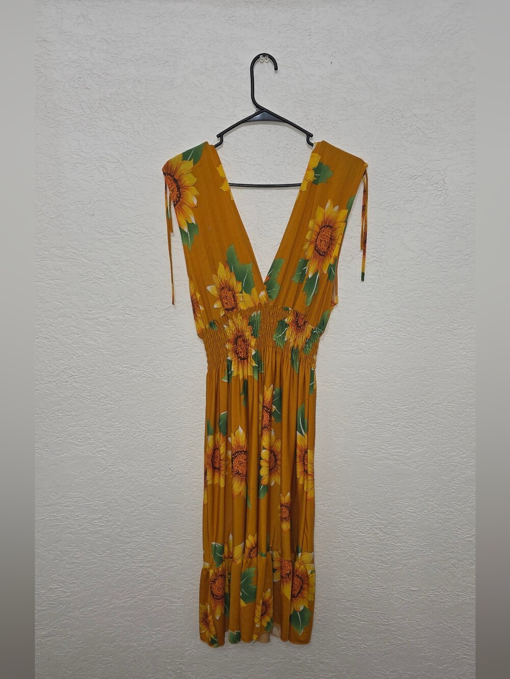 Sunflower Print V Neck Maxi Dress  Mustard Seven Islands 2X